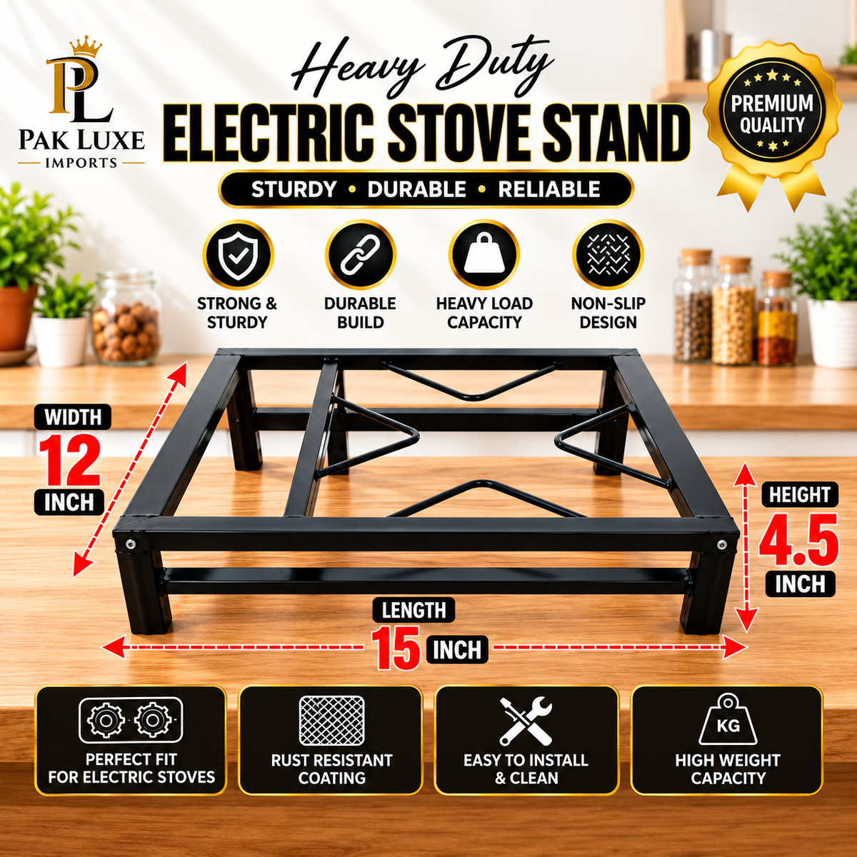 Grupa Electric Stove Heavy Duty Metal Stand – 15 × 12 Inch