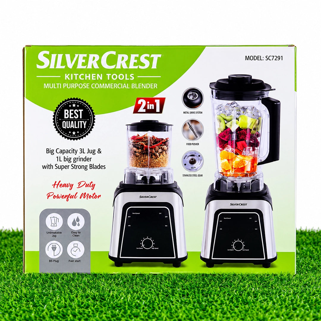Silver Crest SC7291 2-in-1 Commercial Blender – 3L Jug & 1L Grinder, Heavy-Duty Motor