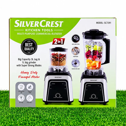 Silver Crest SC7291 2-in-1 Commercial Blender – 3L Jug & 1L Grinder, Heavy-Duty Motor