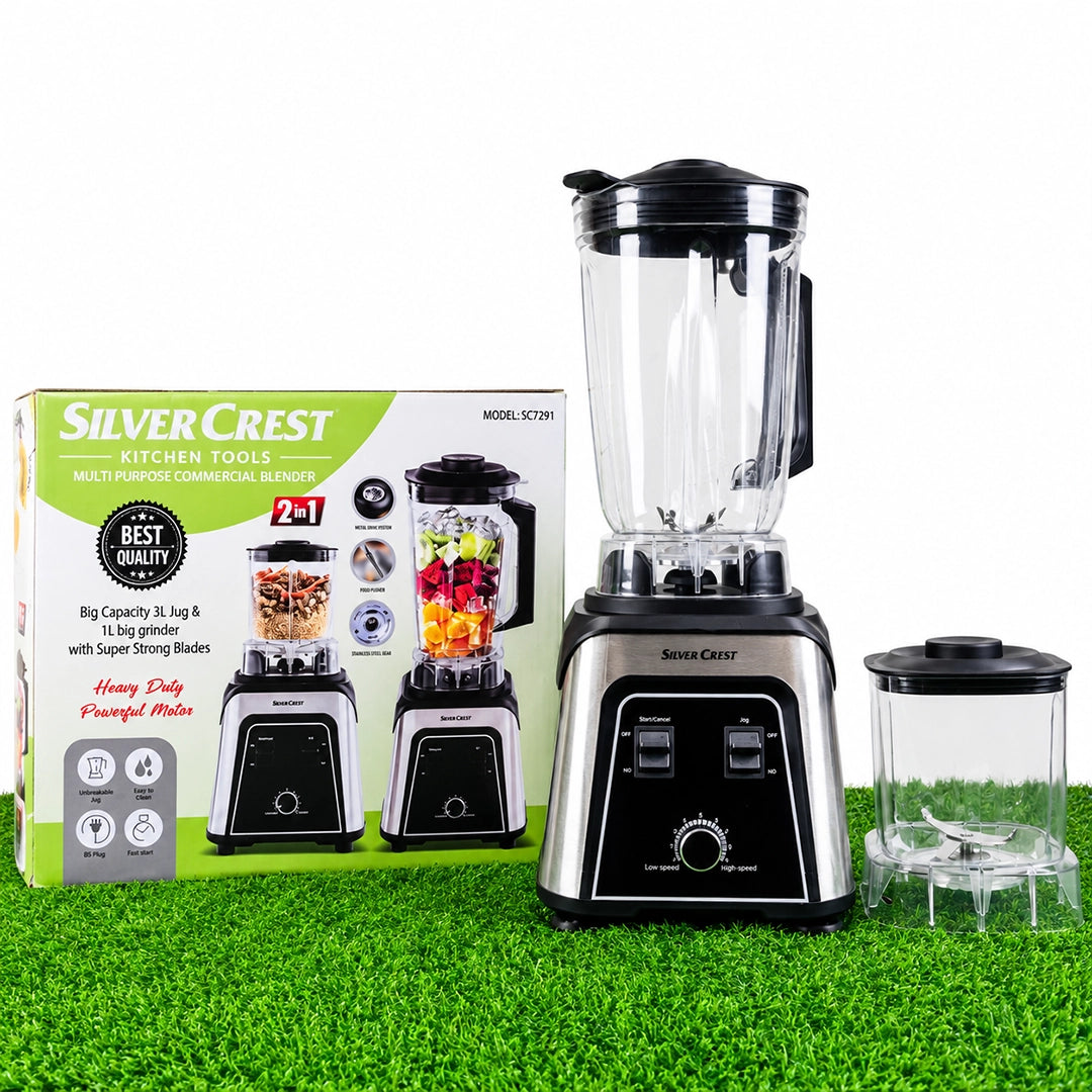 Silver Crest SC7291 2-in-1 Commercial Blender – 3L Jug & 1L Grinder, Heavy-Duty Motor
