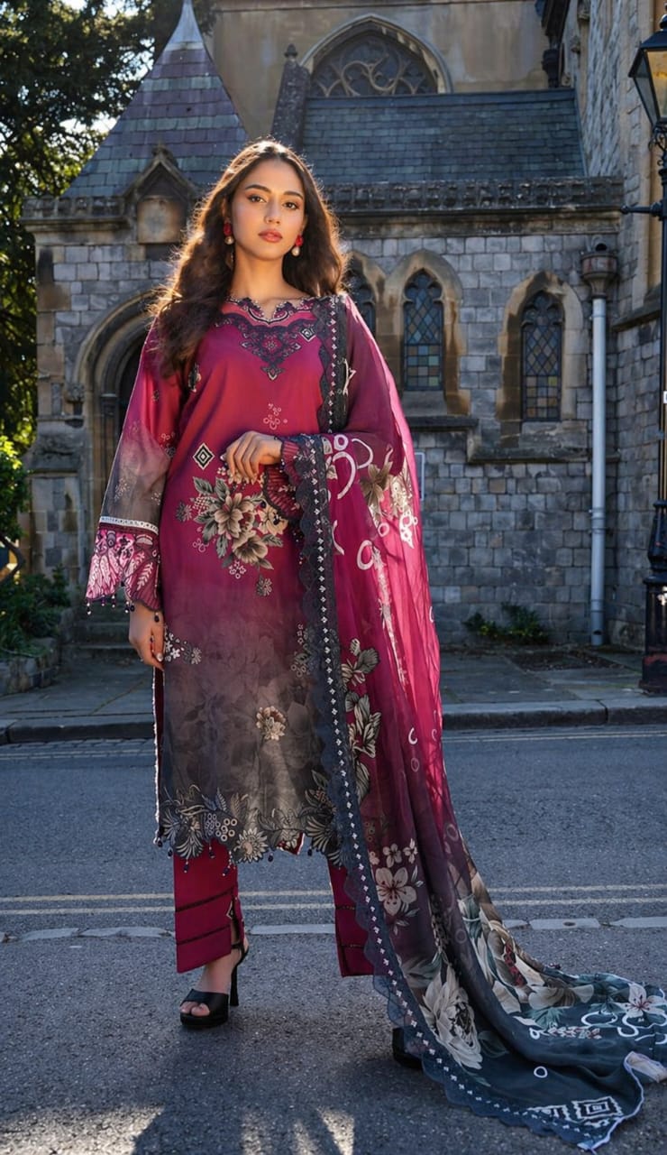 Embroidered Chikankari Style Lawn Suit – 3PC Unstitched