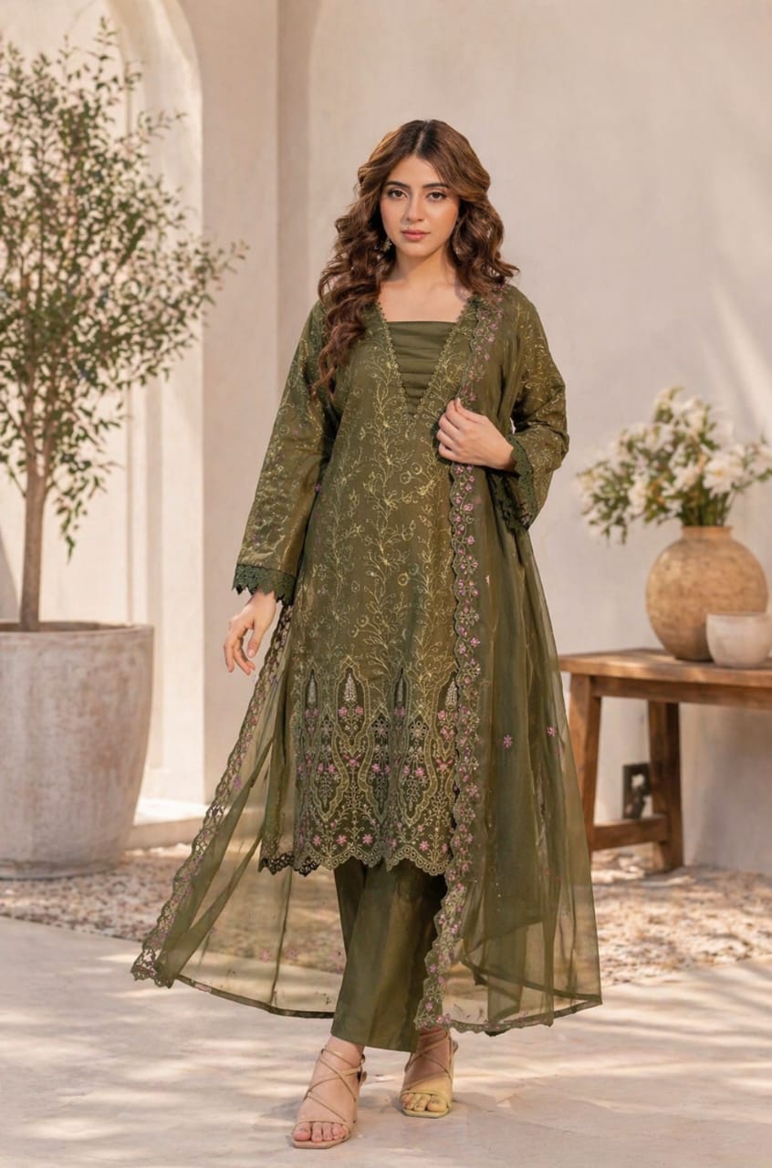 3PC Unstitched Chikankari Lawn Suit | PakLuxeImports