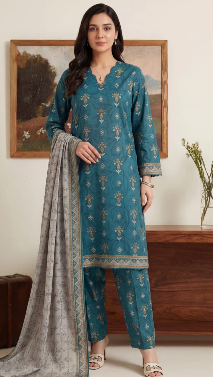 3 piece unstitched soft touch lawn suit